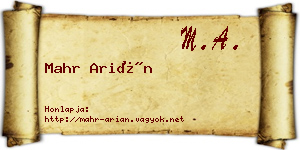 Mahr Arián névjegykártya